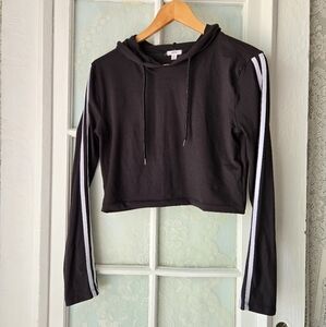 Ardene Black Cropped Hoodie w/ Stripe Sleeves – Size Small